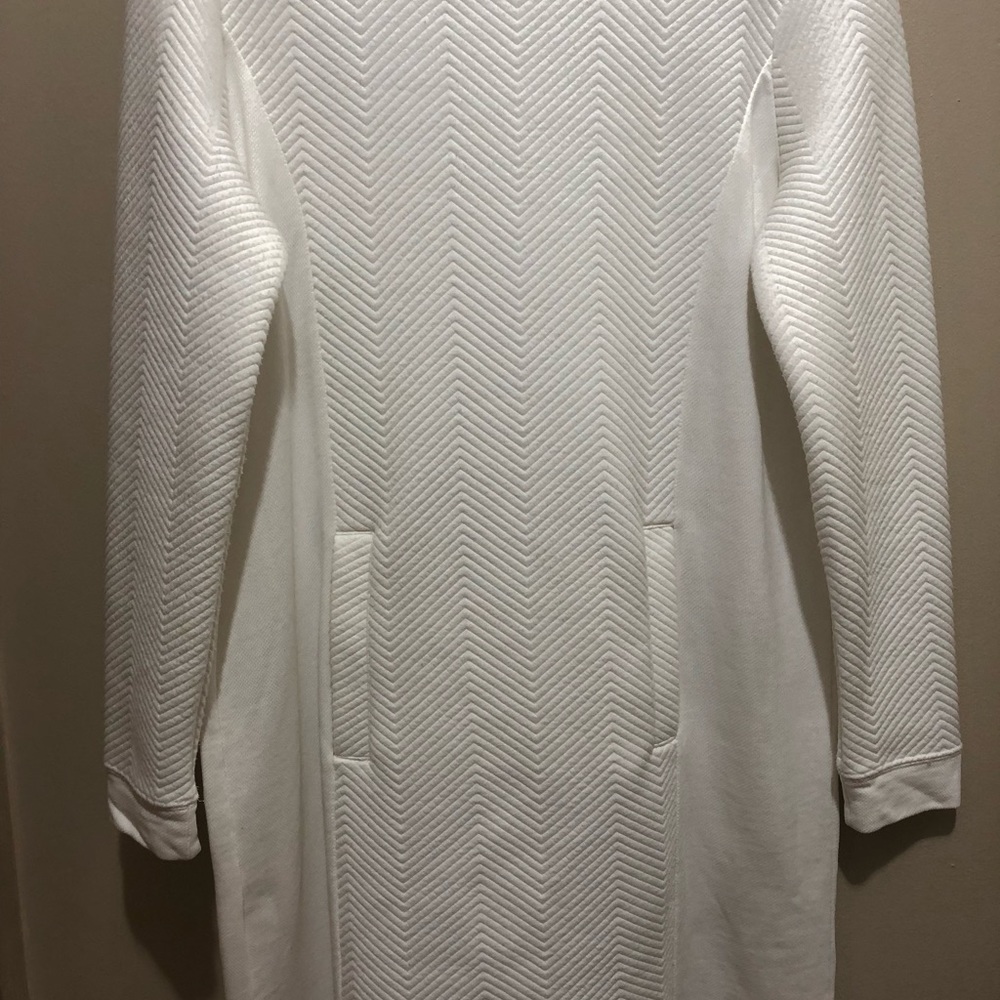 Loft pure white knit long sleeve dress with pockets